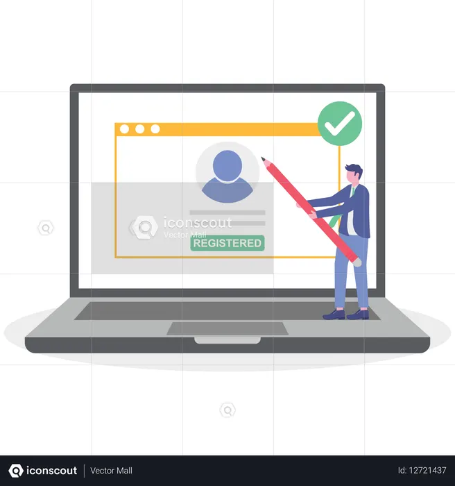 Businessman doing online registration  Illustration