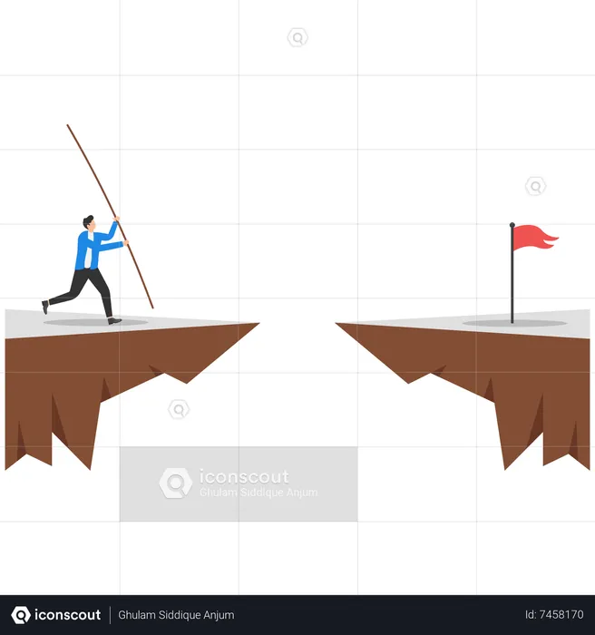 Businessman doing pole vault to jump over the red flag  Illustration