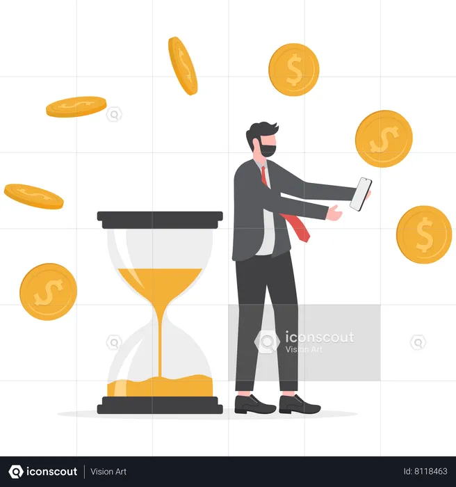 Businessman doing quick and secured payment  Illustration