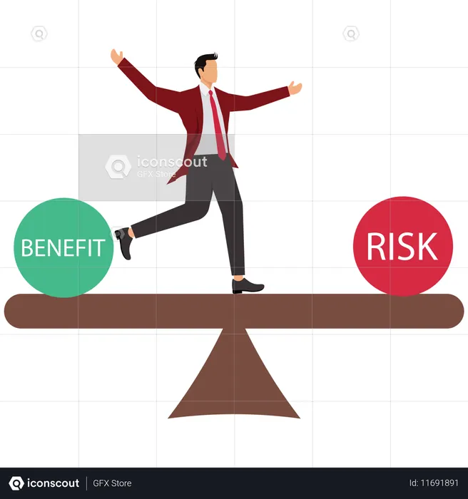 Businessman doing Risk and benefit balancing  Illustration