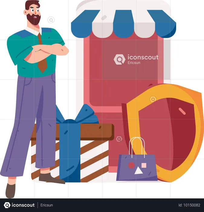 Businessman doing secure shopping using mobile  Illustration