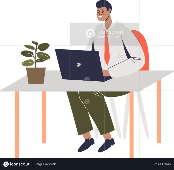 Businessman doing work from home  Illustration