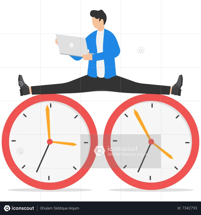Businessman doing work in flexible time  Illustration