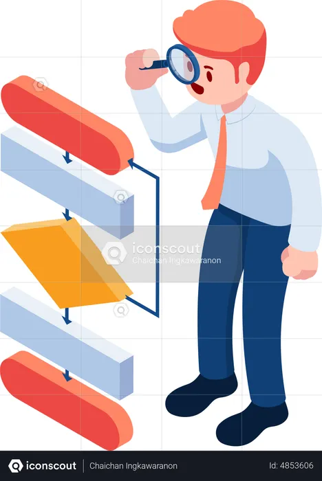 Businessman doing workflow analysis  Illustration