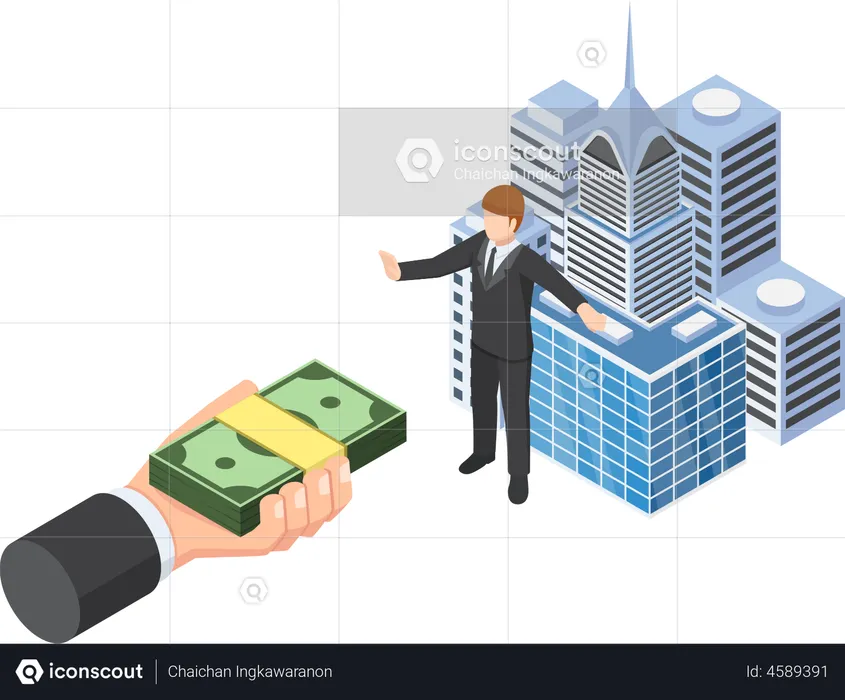 Businessman don't sell his business building  Illustration