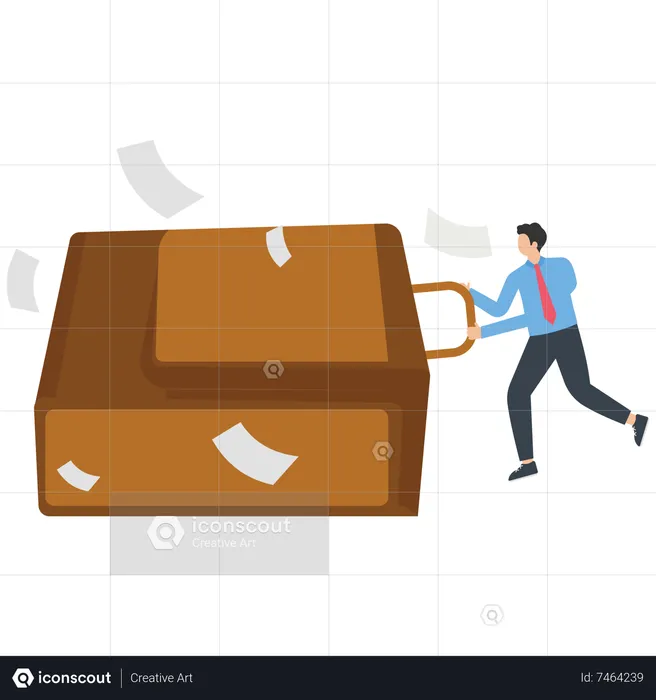 Businessman dragging a huge briefcase walking  Illustration