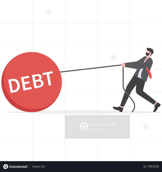 Businessman dragging weight debt  Illustration