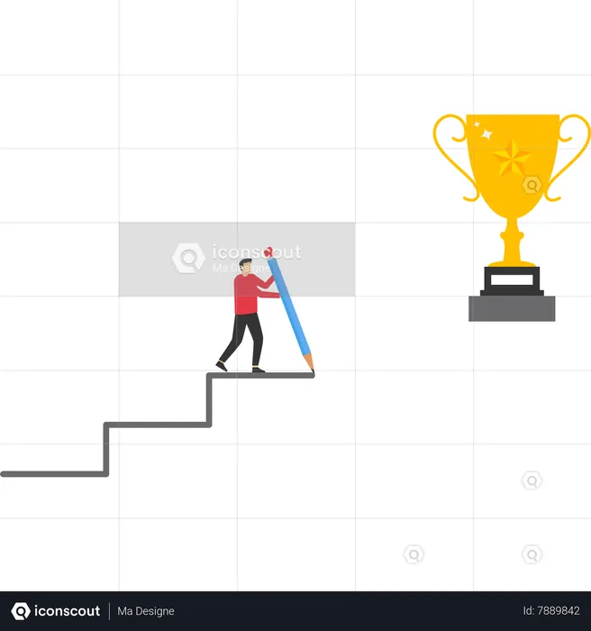 Businessman drawing ladder up to find the trophy  Illustration