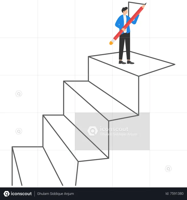 Businessman drawing outline of steps with pencil  Illustration