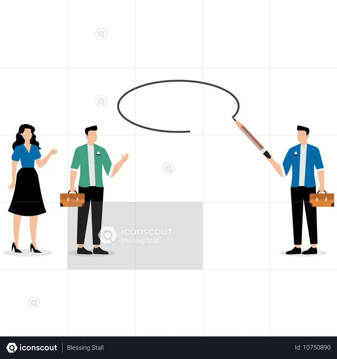 Businessman drawing personal boundary circle to limit coworker access  Illustration