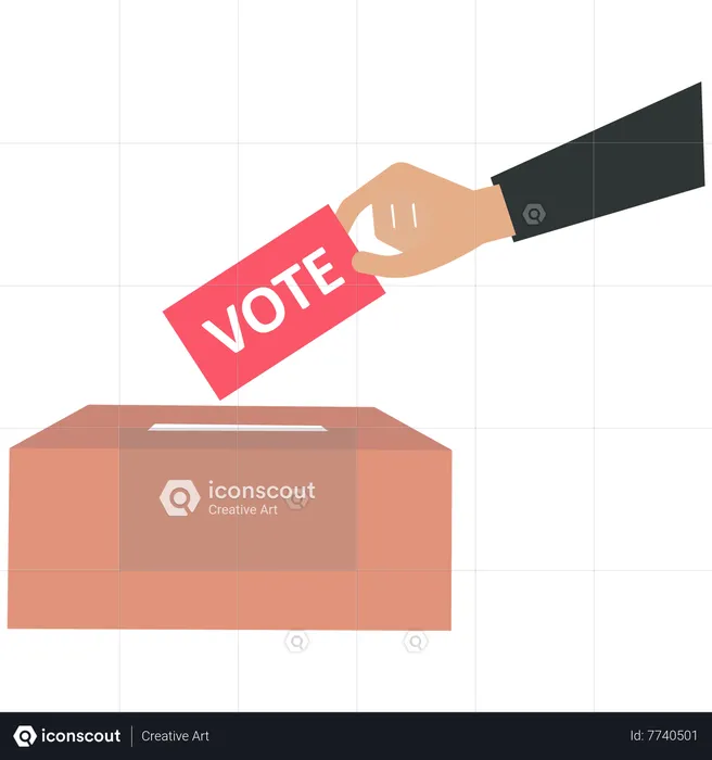 Businessman drops a ballot paper in a box for election vote  Illustration