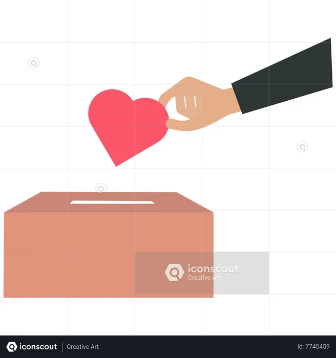 Businessman drops a heart in a donation box  Illustration