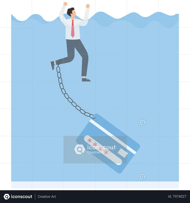 Businessman drowning by credit card  Illustration