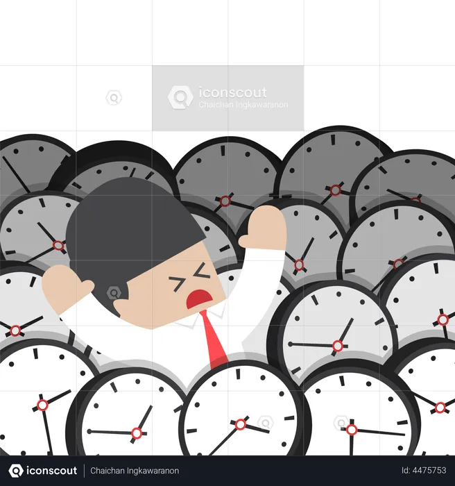 Businessman drowning in clock  Illustration
