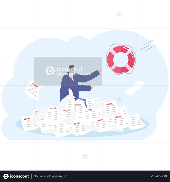 Businessman drowning in documents  Illustration
