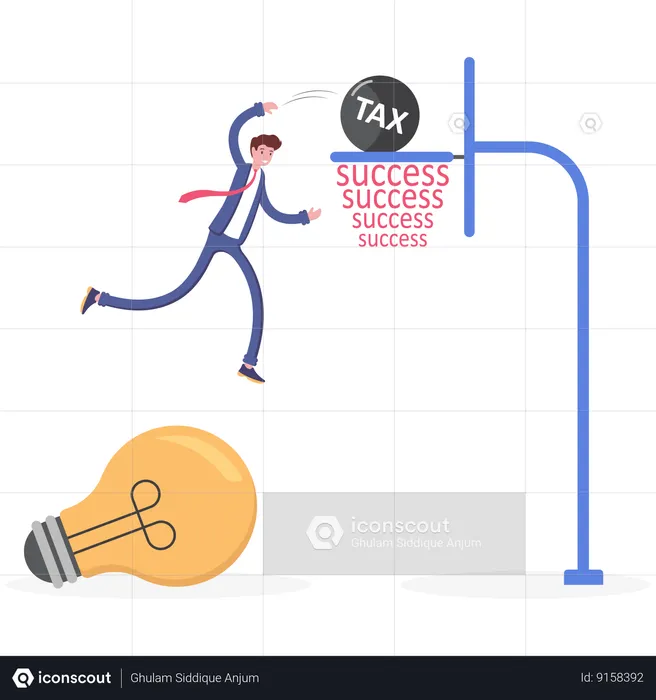 Businessman dunking tax ball like basketball player  Illustration