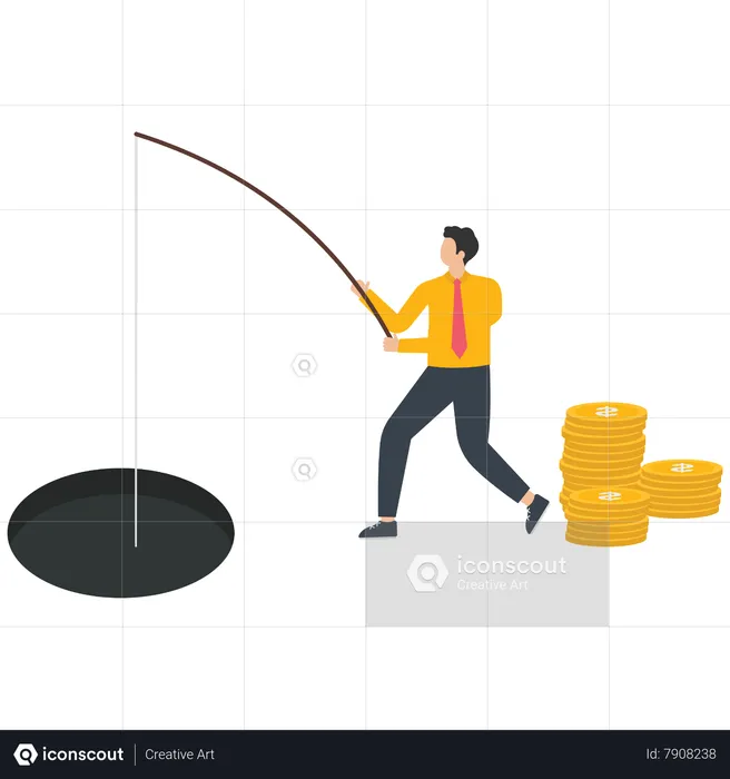 Businessman earns money from a hole  Illustration