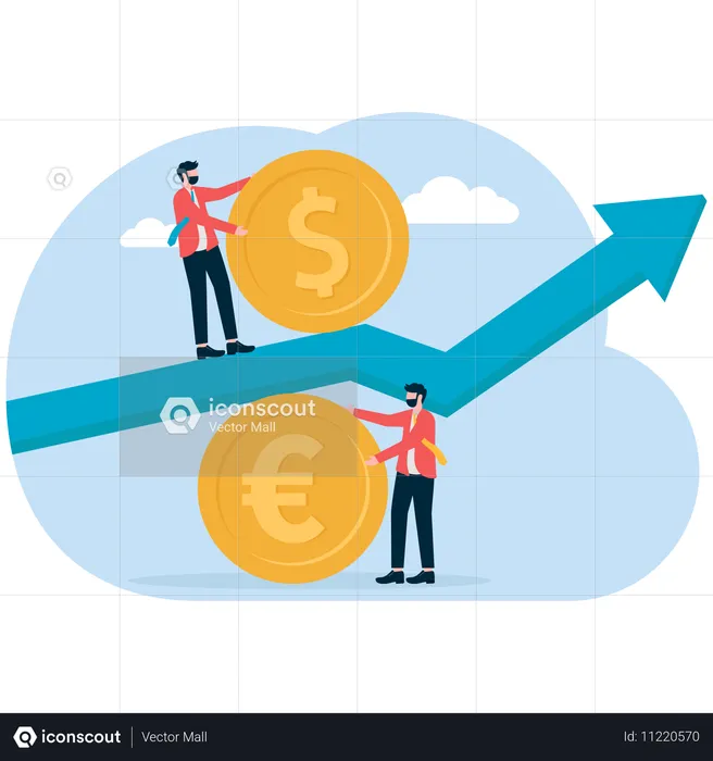 Businessman earns money from international market  Illustration