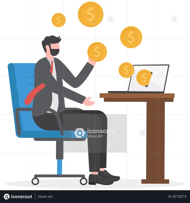 Businessman earns online money  Illustration