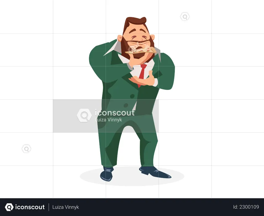 Businessman eating pizza slice  Illustration
