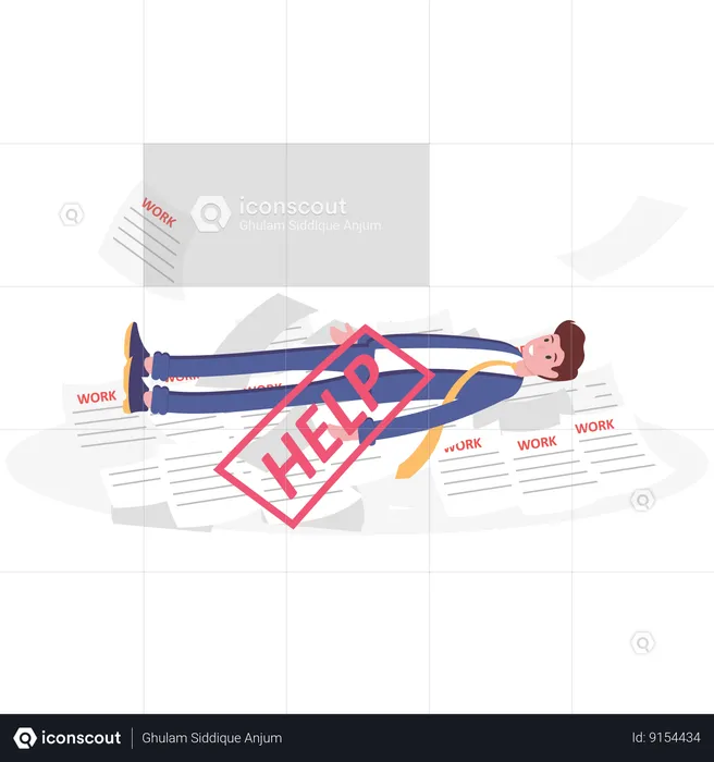 Businessman emerging from pile of paperwork  Illustration