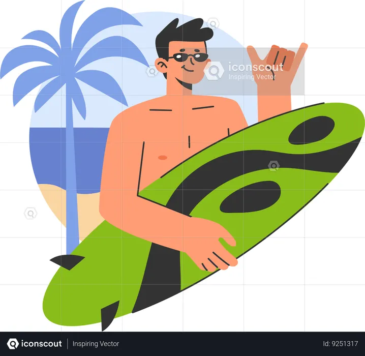 Businessman enjoys water surfing  Illustration