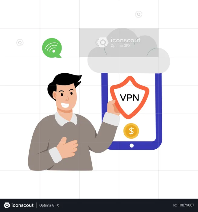 Businessman ensures Cloud VPN security  Illustration