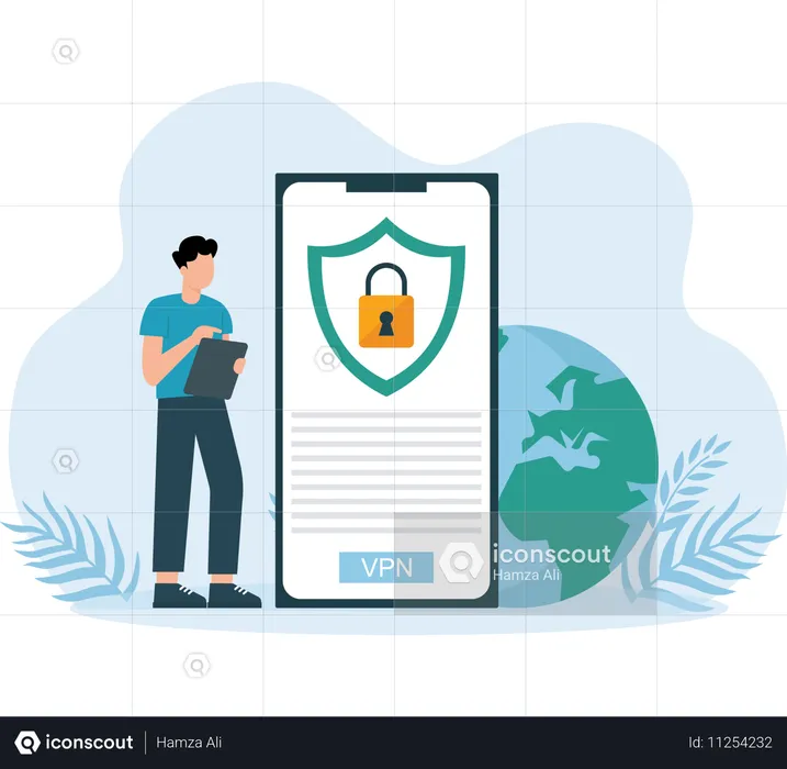 Businessman ensures page security  Illustration