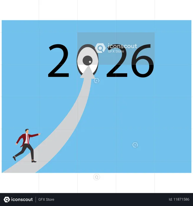 2026年の新年を迎えるビジネスマン  イラスト