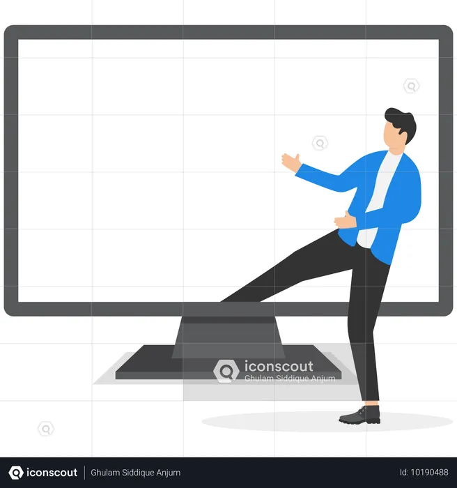 Businessman enters into world of computer  Illustration