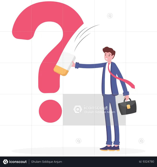 Businessman erasing question mark sign  Illustration