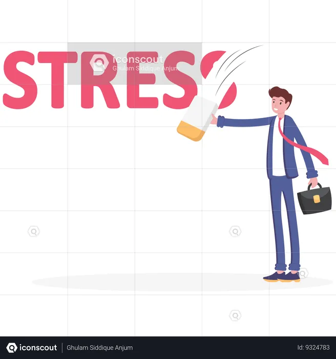 Businessman erasing stress word  Illustration