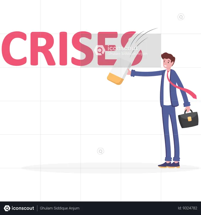 Businessman erasing words crisis  Illustration