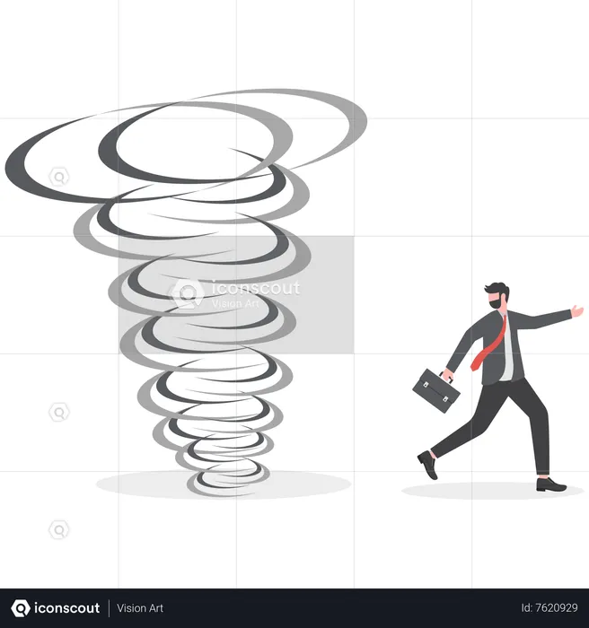 Businessman escape on tornado  Illustration