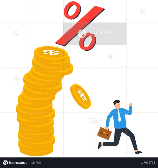 Businessman escaping the falling percentage  Illustration