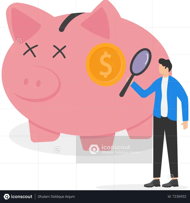Businessman examining Piggy bank  Illustration
