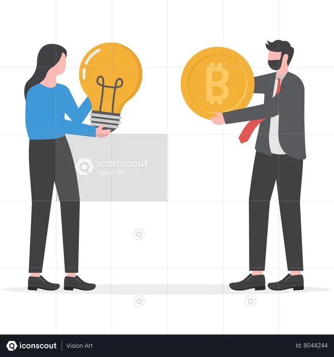 Businessman exchange bitcoin to bright idea  Illustration