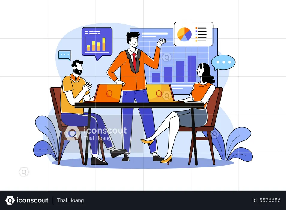 Businessman exchanging work with employees in the meeting room  Illustration