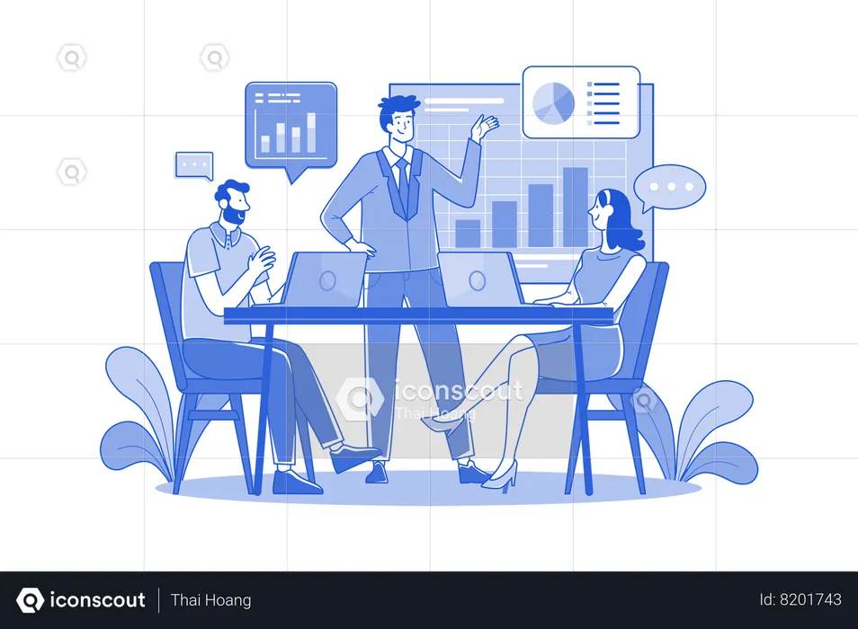 Businessman Exchanging Work With Employees In The Meeting Room  Illustration