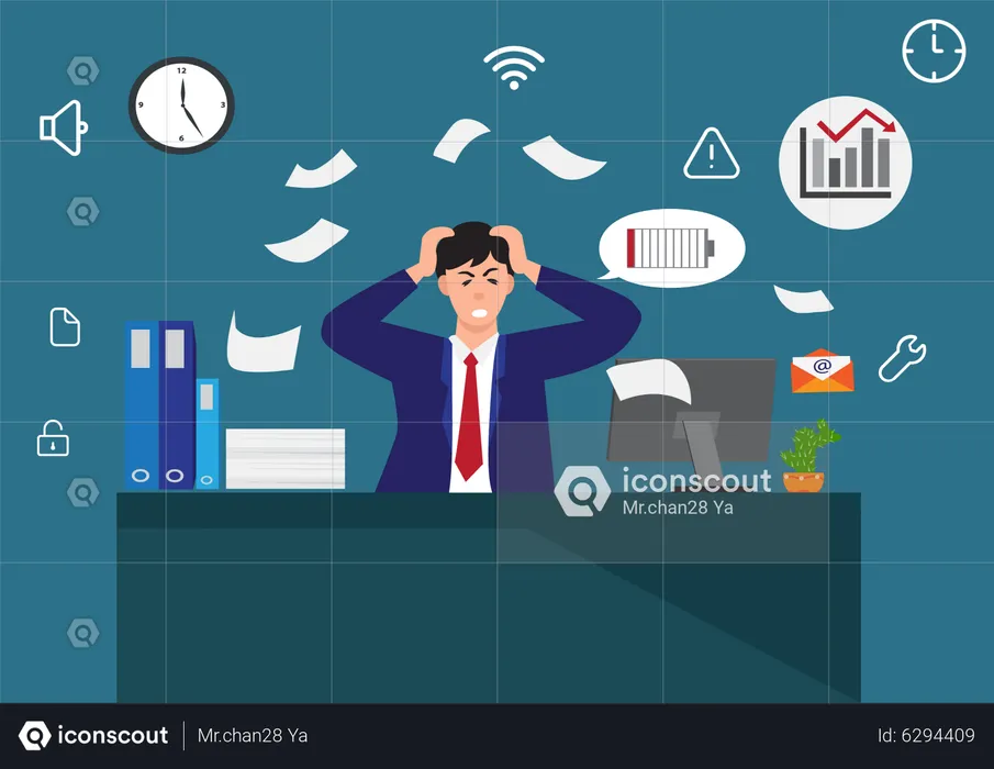 Businessman exhausted due to workload  Illustration