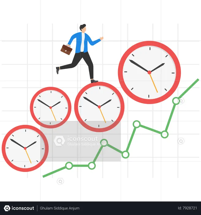 Businessman expert jumping on time passing alarm clock  Illustration