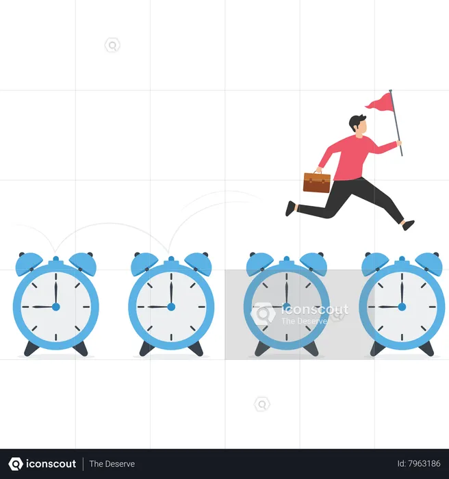 Businessman expert jumping on time passing alarm clock  Illustration