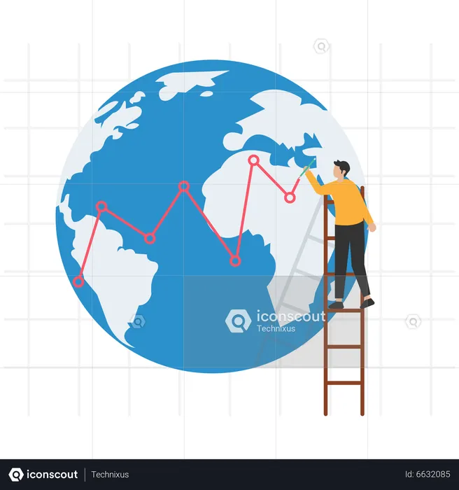 Businessman expert standing on earth drawing financial graph  Illustration