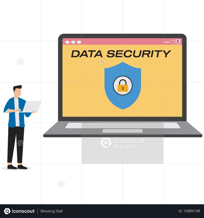 Businessman explaining about data security on laptop  Illustration