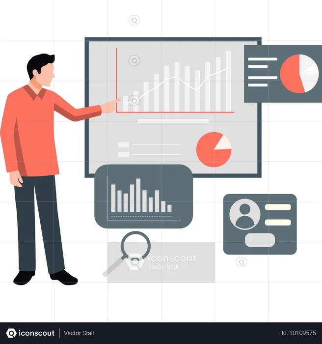 Businessman explaining business graphs in meeting  Illustration