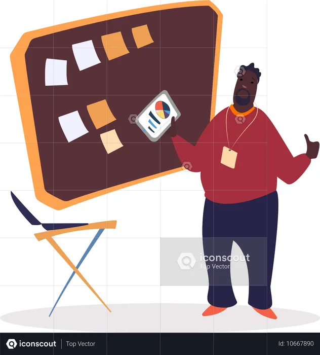 Businessman explaining Presentation Board with Sticky Notes  Illustration