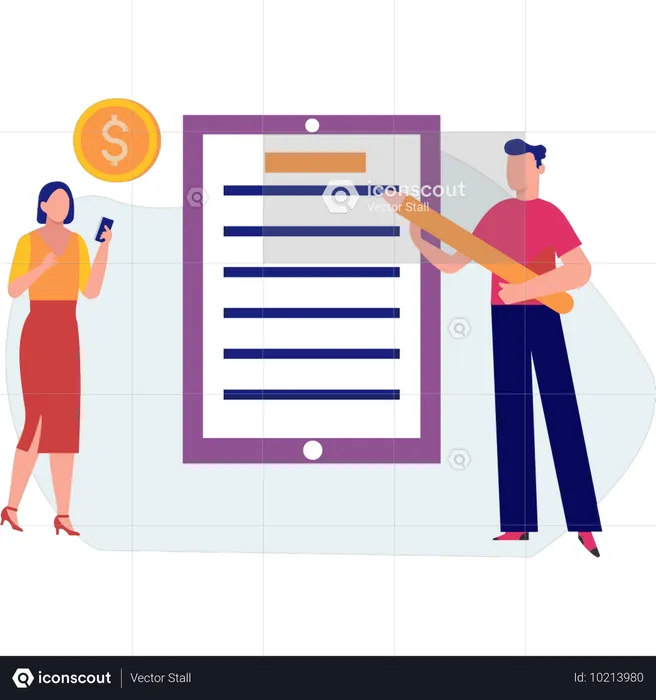 Businessman explains financial report  Illustration