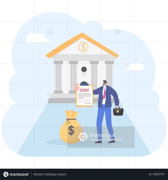 Businessman faces bank debt  Illustration