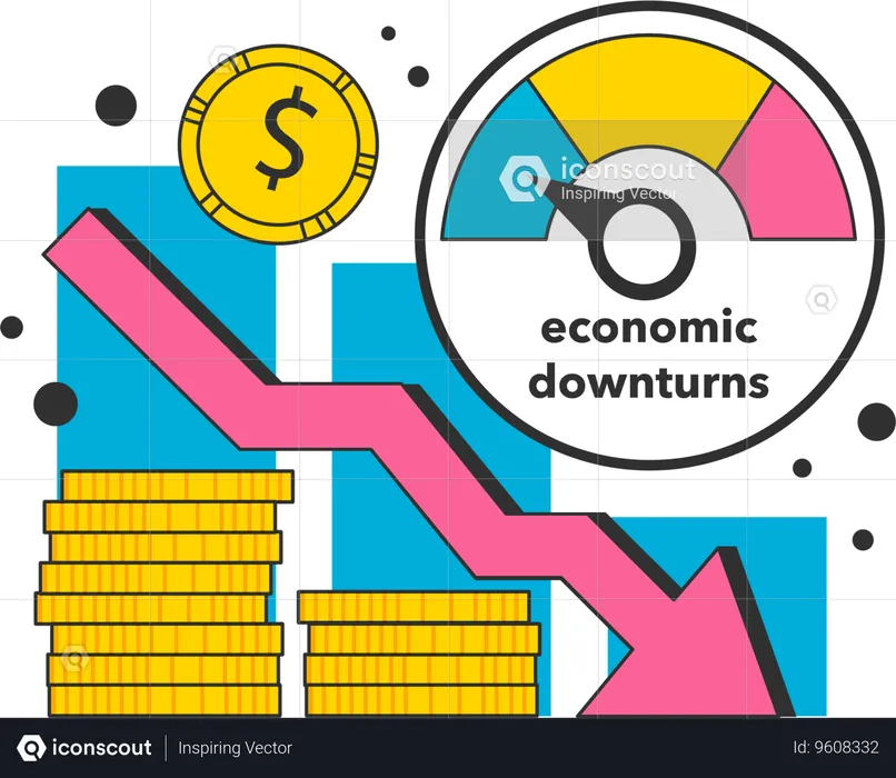 Businessman faces economic downturns  Illustration