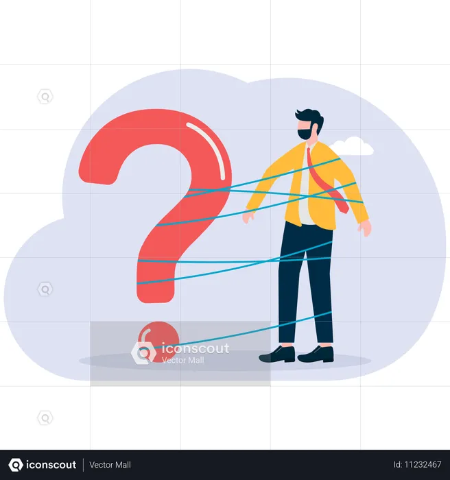 ビジネス上の疑問に直面するビジネスマン  イラスト
